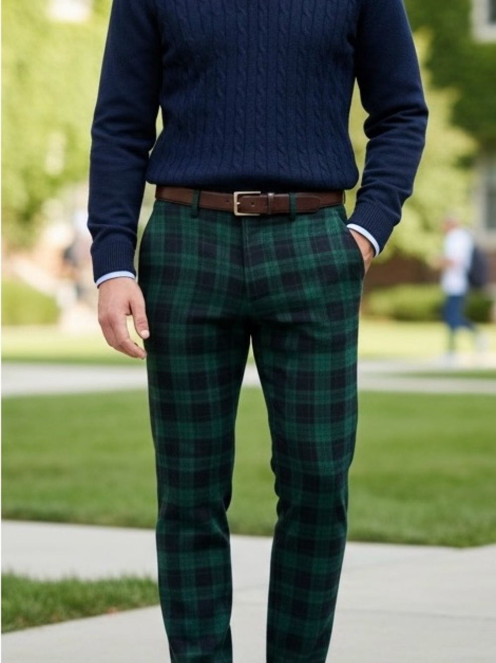 Men's Green Plaid Dress Pants - Classic Tailored Fit